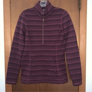Women’s XS REI Maroon / Wine Striped Pullover Knit Quarter Zip Sweater Jacket